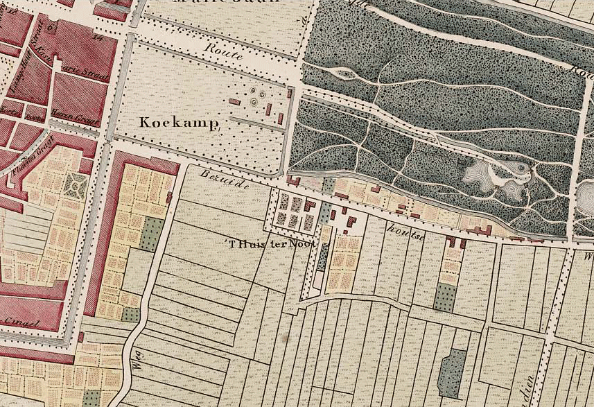 Plattegrond uit 1823 met de Bezuidenhoutseweg nog vrijwel onbebouwd