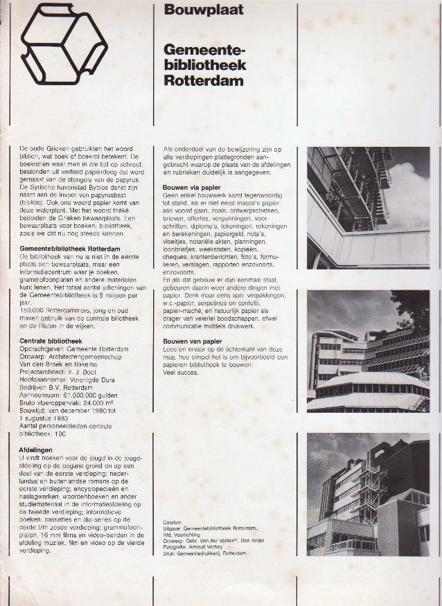 Architectengemeenschap Van den Broek en Bakema. - Bouwplaat Gemeentebibliotheek Rotterdam.