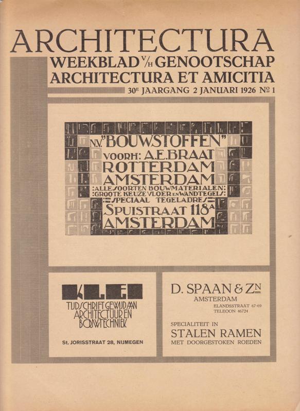 N/A. - Architectura. Weekblad v/h Genootschap Architectura et Amicitia. 1926, no 1.