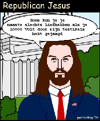 Republiekeinse Jezus zegt: Soms kan je je naaste pas liefhebben als je eerst 10000 Volt door zijn testikels hebt gejast