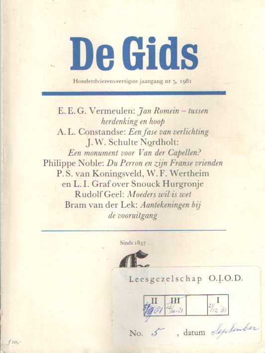 Constandse, H. Mulisch e.a. (redactie), A.L. - De Gids. Algemeen Cultureel Maandblad. Honderdvierenveertigste jaargang, 1981 no. 5.