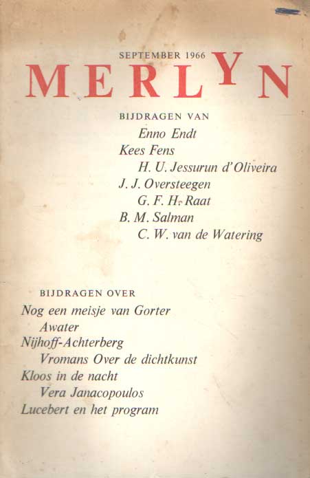 Fens, H.U. Jessurun d'Oliviera & J.J. Oversteegen (redactie), Kees - Merlyn, literair tijdschrift. Vierde jaargang, nummer 5, september 1966.