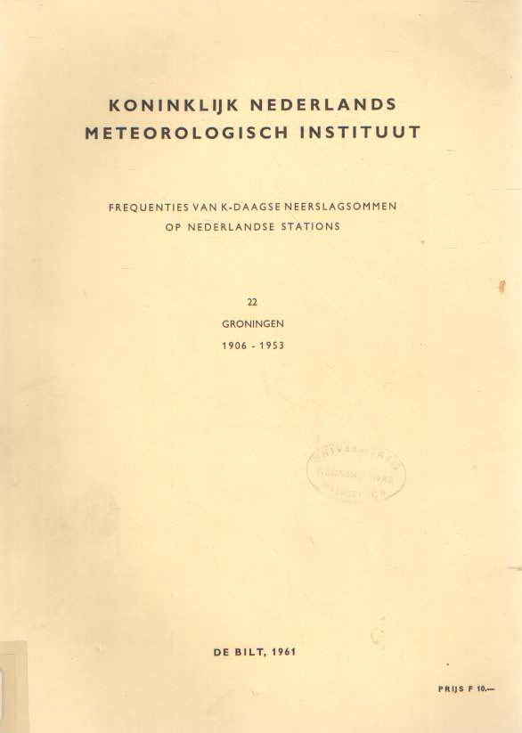  - Frequenties van k-daagse neerslagsommen op Nederlandse stations. 22 Groningen 1906-1953.